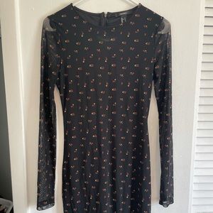 Black Mesh and Floral Print Bodycon Dress